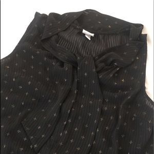 Beautiful sheer black dress top with gold accent!